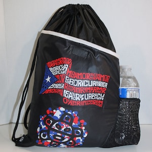Puerto Rico flag gym bag backpack Sol Taino bag with strings washable