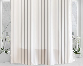 White Striped Fabric Shower Curtain for Bathroom, Waterproof Washable 71 X 71 Inch