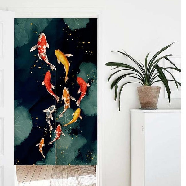 Dunkler japanischer Türvorhang Noren, Kunst Wandteppich für Wohnkultur, Türvorhang aus Baumwolle und Leinen, 85 x 140 cm, Raumteiler aus Stoff