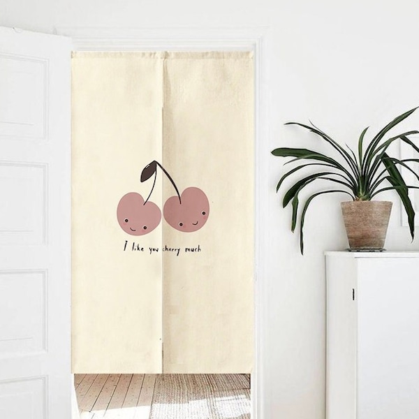 I Like You Cherry Much Print Doorway Curtain Noren,Wall Decor Tapestry Background,Modern Cute Inspiring Quote Cotton Linen Blended Curtain