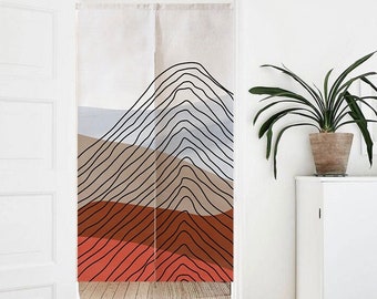 Abstract Japanese Landscape Art Print Doorway Curtain Noren, Aesthetic Cotton Linen Blended Door Curtain Wall Decor Background Tapestry
