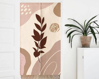 Modern Aesthetic Botanical Leaf Doorway Curtain Entrance Noren, Cotton Linen Blended Wall Background Japandi Decor Tapestry Door Curtain