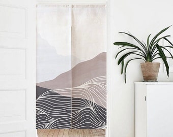 Abstract Japanese Landscape Art Print Doorway Curtain Noren, Aesthetic Cotton Linen Blended Door Curtain Wall Decor Background Tapestry