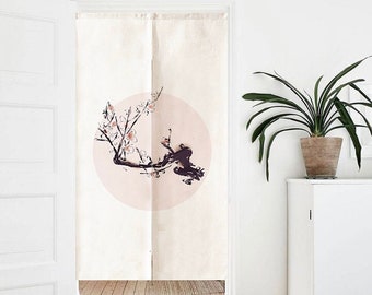 Floral Branch Art Print Doorway Curtain Noren, Aesthetic Minimalism Zen Cotton Linen Blended Door Curtain Wall Decor Background Tapestry
