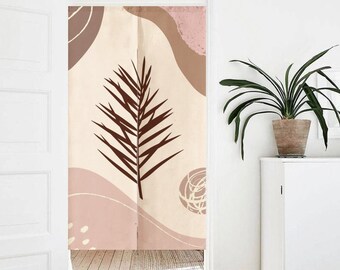 Modern Aesthetic Botanical Leaf Doorway Curtain Entrance Noren, Cotton Linen Blended Wall Background Japandi Decor Tapestry Door Curtain