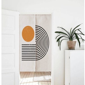 Doorway Noren Curtain, Art Wall Tapestry for Home Decor, Cotton Linen Curtain, 33.5x55in 85x140cm, Abstract Wall Art Blue Orange on Fabric