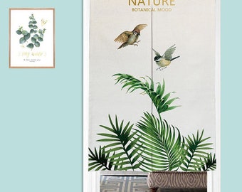 Cortina Noren de puerta con pintura de palmera Kentia en acuarela, tapiz artístico para pared, decoración del hogar, cortina de algodón, 85 x 140 cm (33,5 x 55 pulgadas), Noren japonés