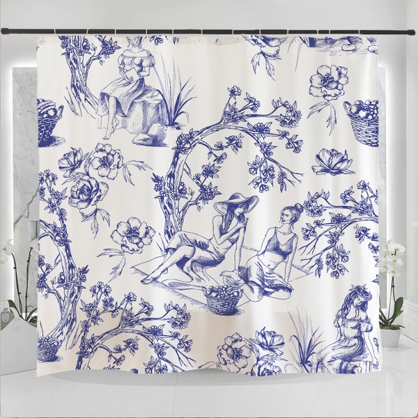 Blue Toile Shower Curtain Etsy