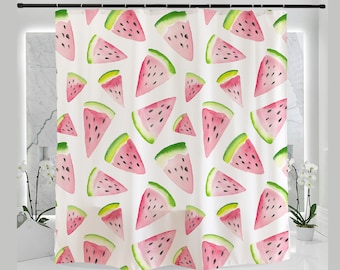Watermelon Slices Shower Curtain, Waterproof Washable 180*180cm with Hooks, Cute Pretty Watercolour Drawing Bathroom Art Print Home Decor,