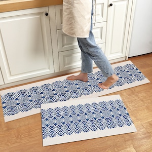 Pflegeleichte Vinyl-Küchenmatte, Geometrisch Moderne Waschbare Anti-Ermüdungs-Antirutsch-Küchen-Bodenmatte, Easy Clean Ölbeständige Küchen-Bodenmatte
