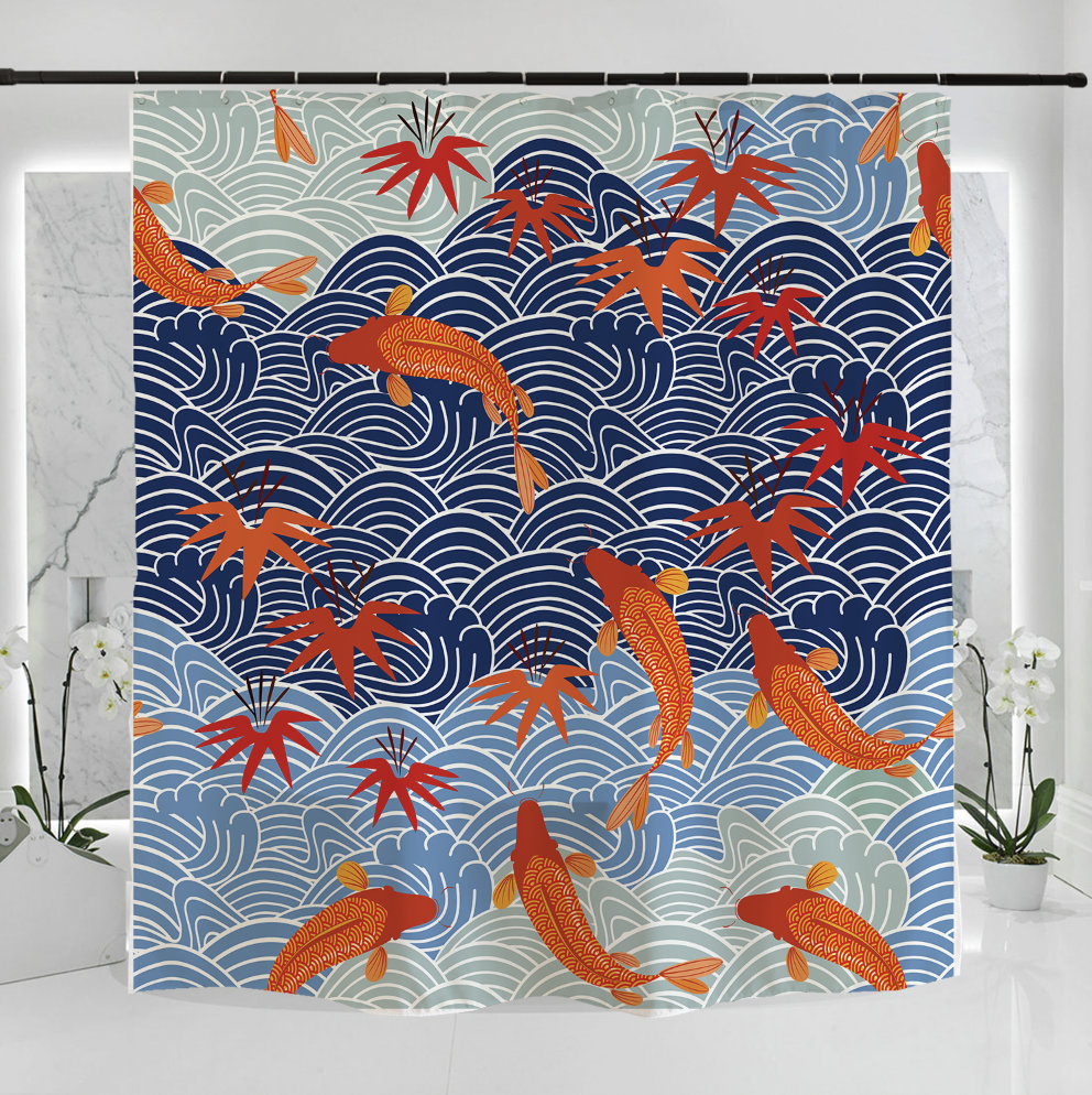 Japanese Koi Fish Wavy Art Print Shower Curtain Bathroom