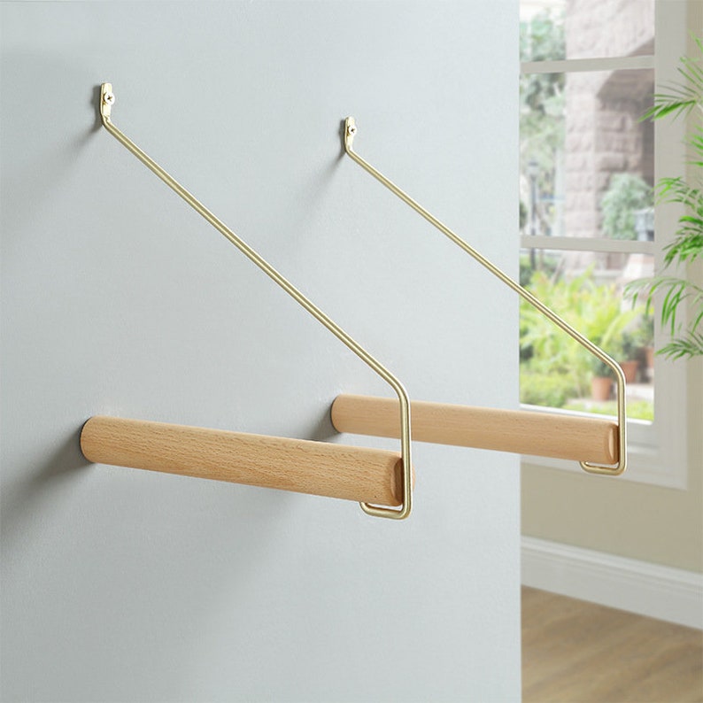 Set of 2 Nordic Wooden Clothing Rack Wall Mount Clothing Etsy