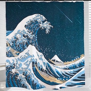 Japanese Fuji Shower Curtain  Waterproof Washable 71x71in with Hooks, High Quality Shower Curtain, Ukiyo-e The Great Wavy Shower Curtain