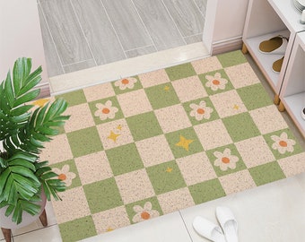 Entryway Doormat Colorful Little Flowers Print Coil Mat,Dirt Remove Washable Utility Door Mat,Indoor Outdoor CoilMat, Housewarming Idea