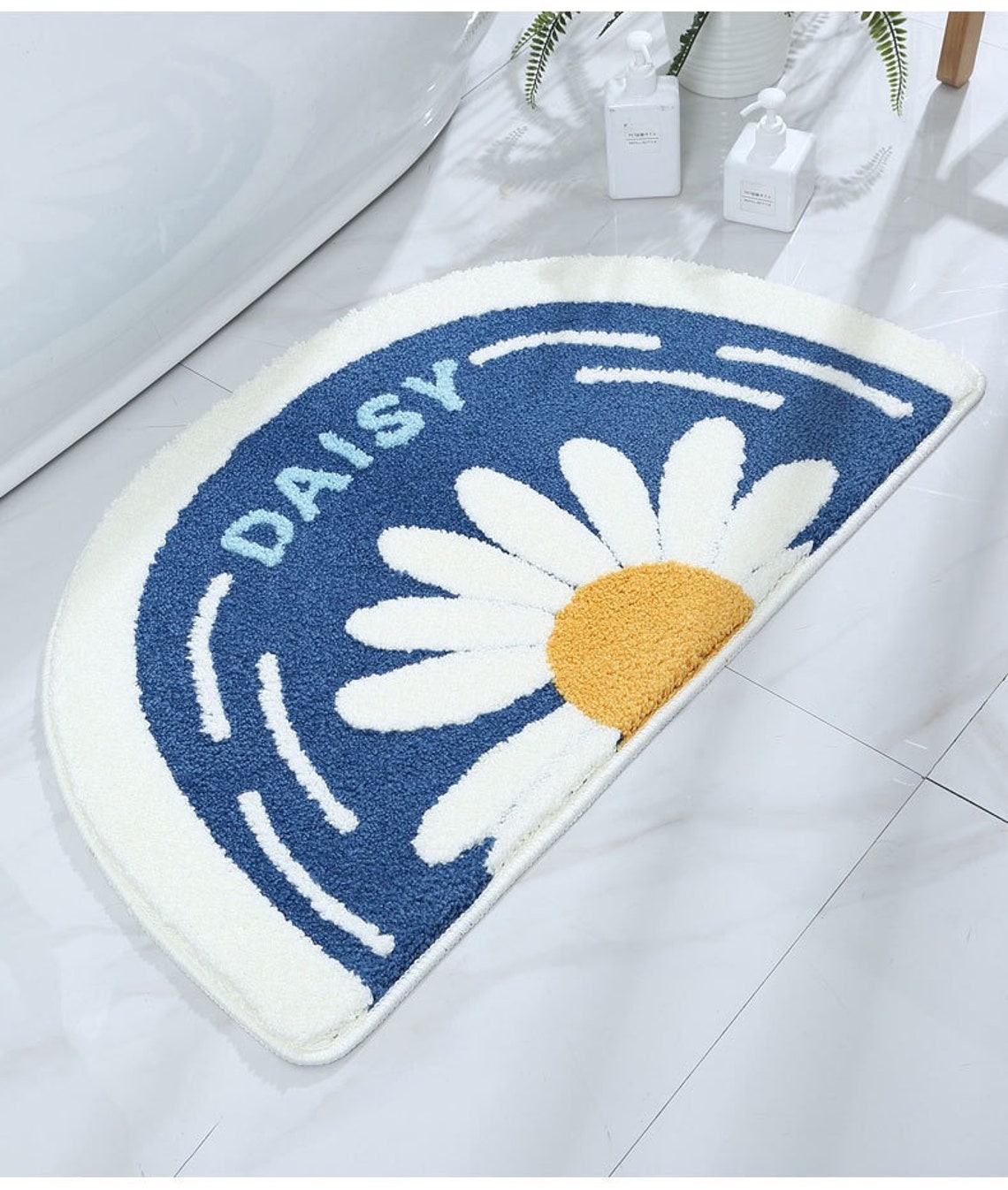 Blue Bath Mat 45x75cm Plush Half Moon Shaped Bath Rug Etsy