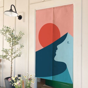 Unique Design Ikon Doorway Noren Curtain, Art Wall Tapestry for Home Decor, Cotton Linen Curtain, 33.5 x 55 inch or 85 x 140 cm