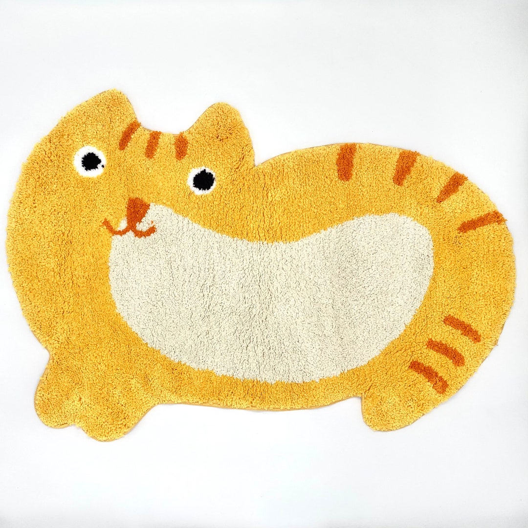 Handcrafted Cute Cat Bath Mat 60x90cm Tufted Plush Washable Etsy