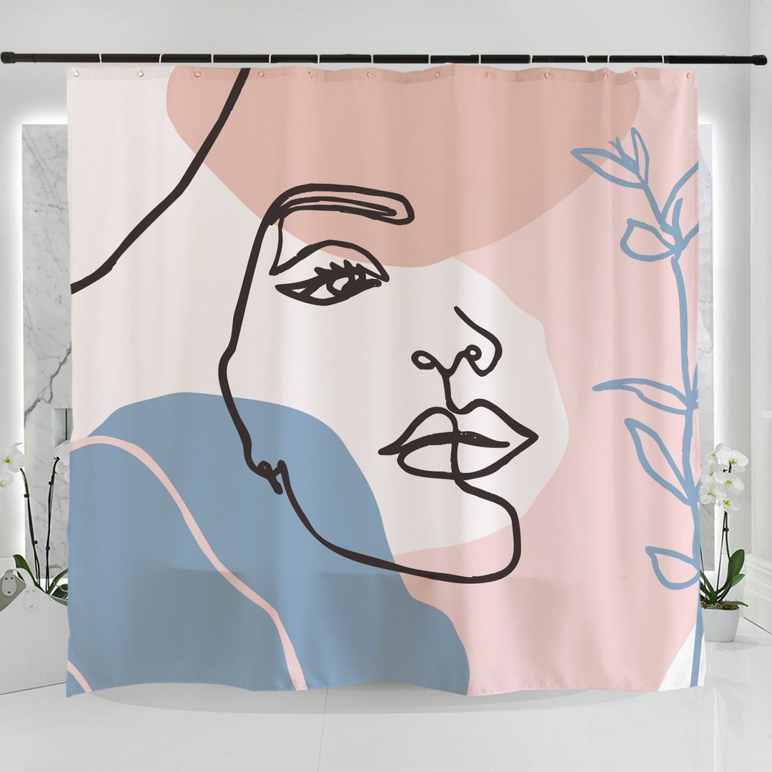 Handdrawn Simple Line Art Shower Curtain Bathroom,waterproof Washable