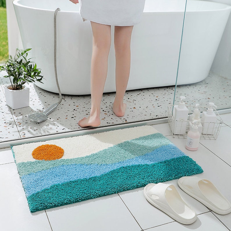 Handcrafted Blue Bath Mat 50x80cm Tufted Plush Bath Rugs Etsy