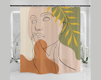 Line Art Shower Curtain, Abstract Women Line Shower Curtain 71"*71/180*180cm, Line Art Home Decor, Lady Face Illustration Sketch Art Print