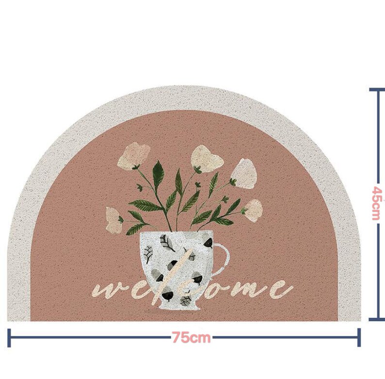 Half Moon Shape Floormat Washable Entryway Doormat Patio Doormat 75x45cm Floral Plants Doormat Rug