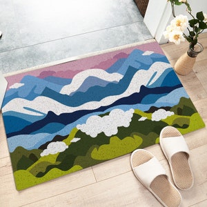 Paillasson d’entrée Impression de paysage de montagne de neige, Tapis d’intérieur utilitaire lavable pour enlever la saleté, Tapis de bobine facile à nettoyer, Idées cadeaux de pendaison de crémaillère