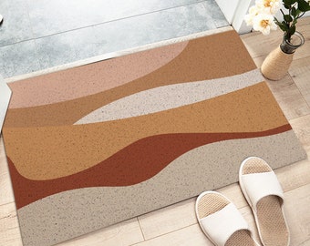 Entryway Doormat Mountain Landscape Waves Print Coil Mat, Dirt Remove Washable Utility Door Mat,Indoor Outdoor Coil Mat, Housewarming Ideas