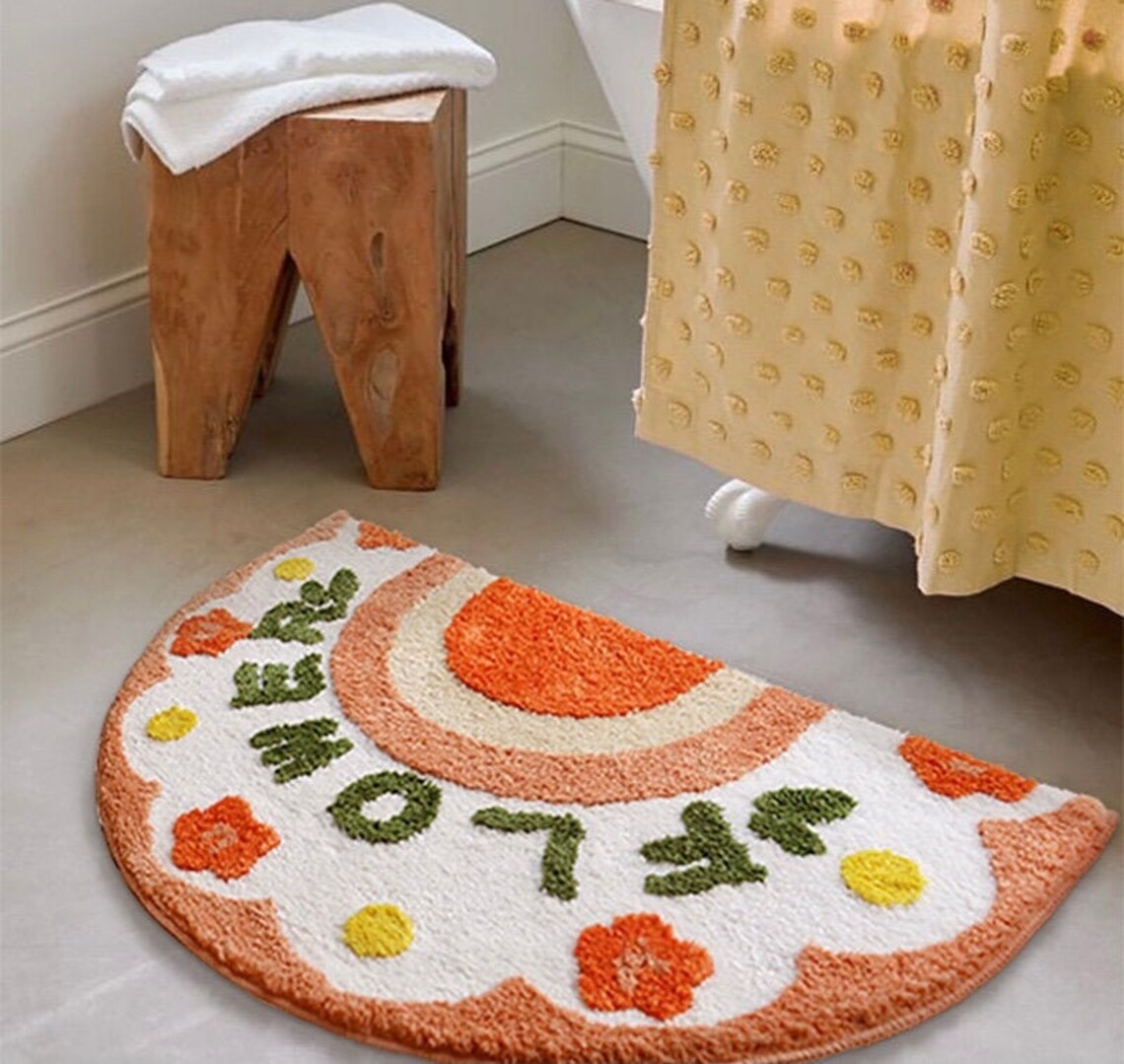 Red Bath Mat 50x80cm Plush Half Moon Shaped Bath Rugs Etsy