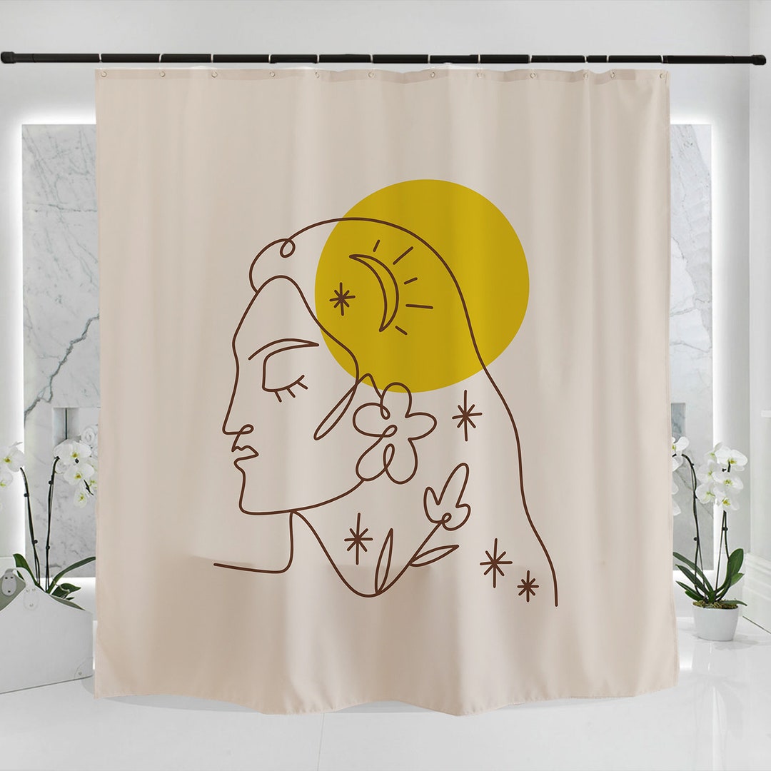 Hand Drawn Line Art Bathroom Shower Curtain,waterproof Washable 71x71in