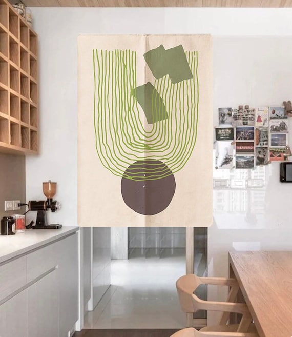 Tenda Noren Morandi A Blocchi Di Colore | Tenda Divisorio In Poliestere Per Porte E Finestre | Arazzo Decorativo 85x150 Cm Verde