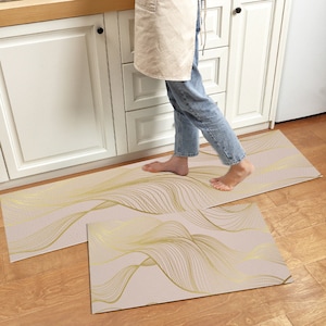 EasyCare Vinyl-Küchenmatte, Geometrisch Moderne Waschbare Anti-Ermüdungs-Antirutsch-Küchen-Bodenmatte, Easy Clean Ölbeständige Küchen-Bodenmatte