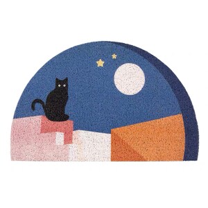 PVC Coil Doormat 75x45cm, Half Moon Shape Utility Door Mat, Washable Dirt Removal Entryway Doormat, Cute Hand Draw Cat Print Coil Doormat image 3