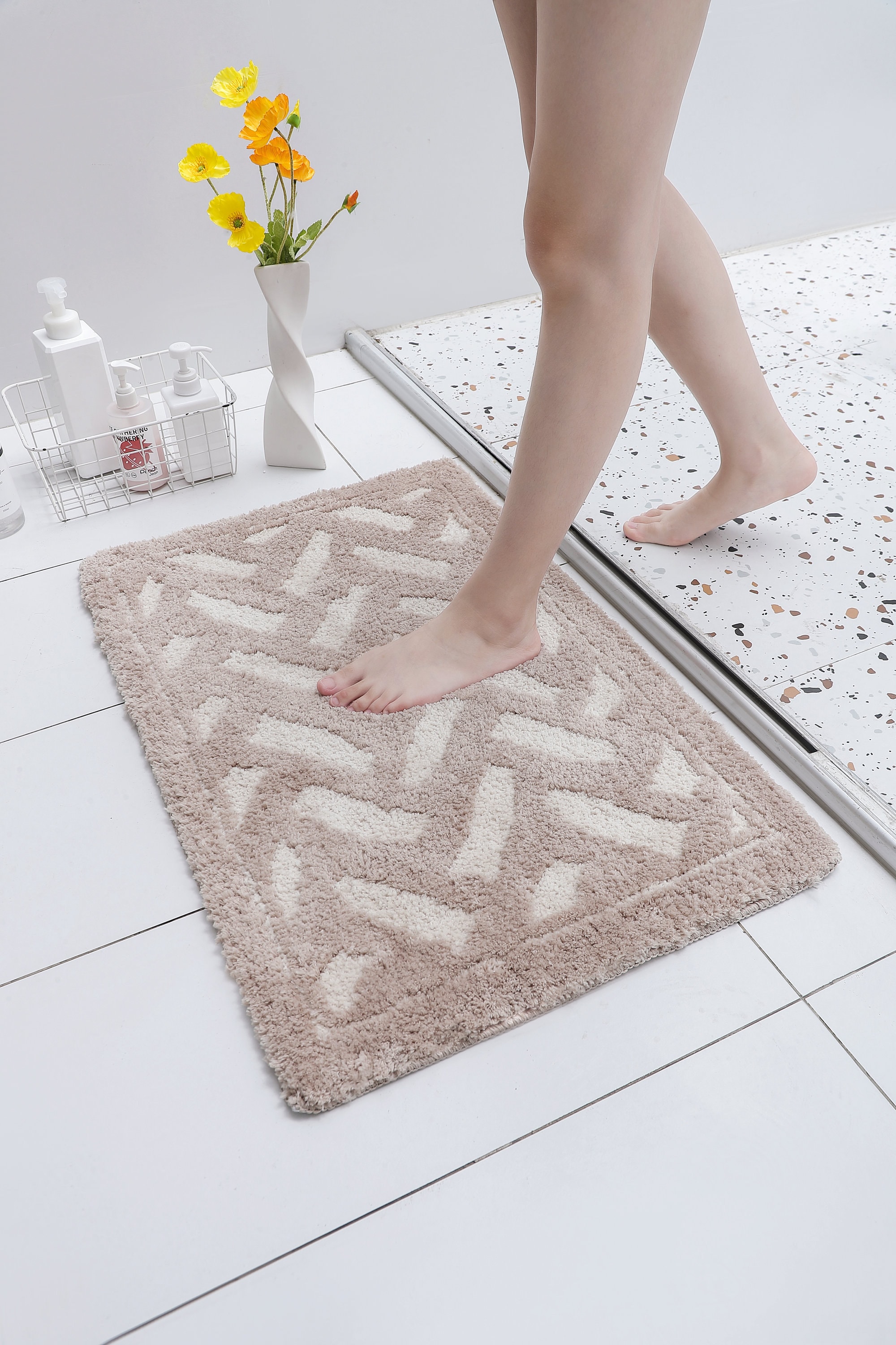 Handcrafted Light Brown With Texture Bath Mat 50x80cm