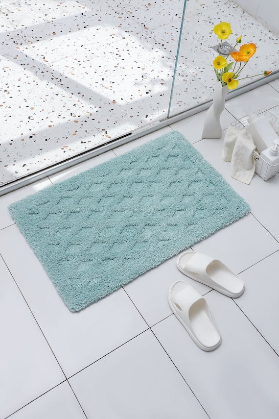 Handcrafted Light Blue With Texture Bath Mat 50x80cm Tufted - Etsy