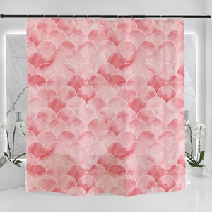 Rosa Marmor Muschelmuster Kunstdruck Duschvorhang Badezimmer, wasserdicht waschbar 180 x 180 cm, helle Farbe Trendy Boho Modern Duschvorhang