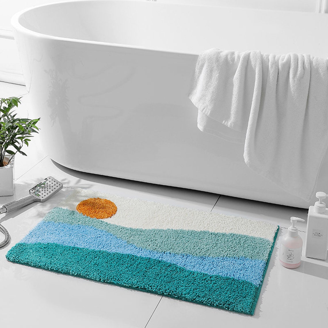 Handcrafted Blue Bath Mat 50x80cm Tufted Plush Bath Rugs - Etsy