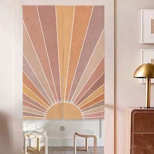 Sunshine Doorway Noren Curtain, Art Wall Tapestry for Home Decor, Cotton Linen Curtain, 33.5x55in /85x140cm, Rainbow Color Home Decor Noren