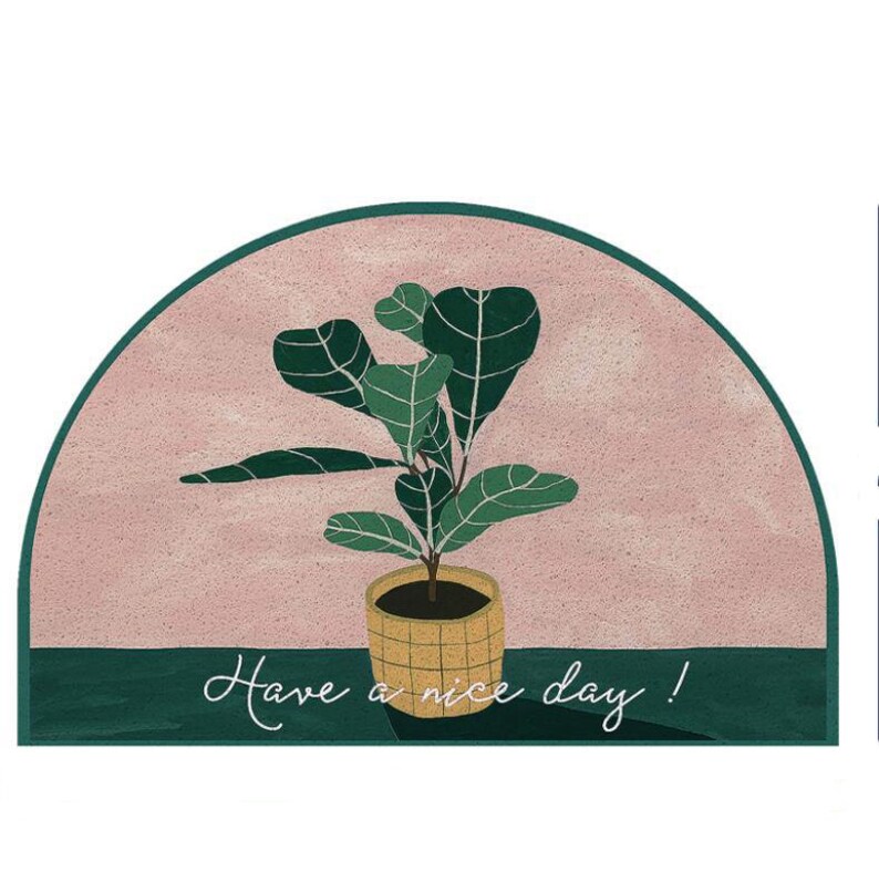 Half Moon Shape Floormat Washable Entryway Doormat Patio Doormat 75x45cm Floral Plants Doormat Rug