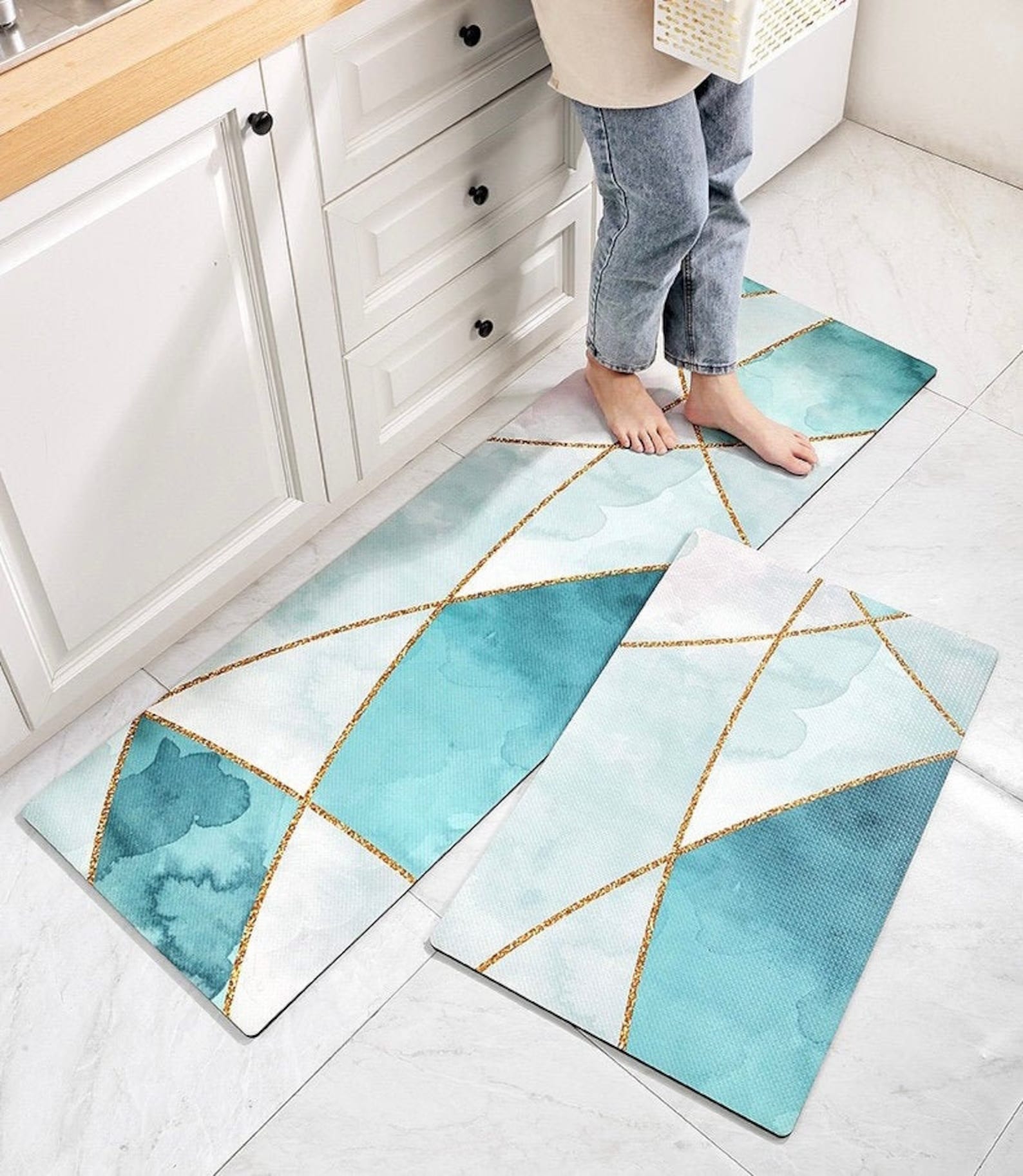 Lake Blue Kitchen Floor Mat Washable Kitchen Anti Fatigue Etsy