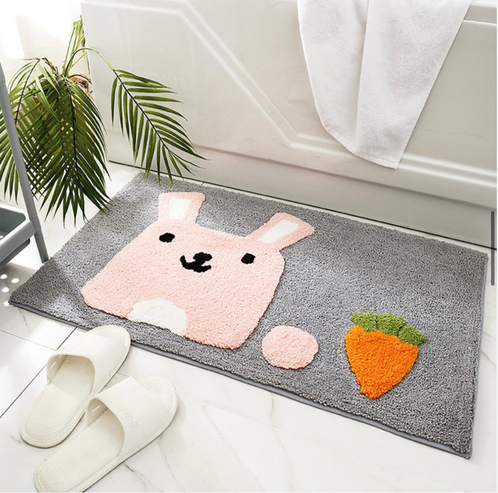 Grey Rabbit Bathmat 50x80cm Tufted Plush Bath Rugs Washable Etsy