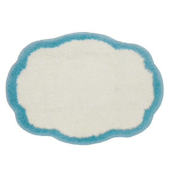 Cloud Shaped Bath Mat 45x65cm, Ultra Soft Plush Cute Washable Irregular Shaped Bath Rugs, Blue White Wavy Bathroom Decor Mat,Fun Bath Mat