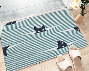 Entryway Doormat Simple Line Art Print Coil Mat,Cute Sneaky Cats Art Print Dirt Remove Washable CoilMat,Cat Litter Rubber Backing Mat