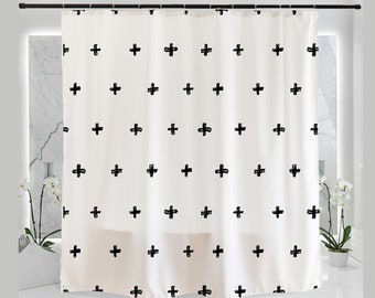 Hand Draw Crosses Shower Curtain, Waterproof Washable 180*180cm with Hooks, Cute Pretty Hand Drawing Bathroom Art Print Home Decor,