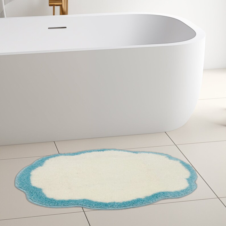 blue white cloud shaped bath mat