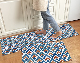 EasyCare Vinyl Kitchen Runner Mat, Aesthetic Geometric Modern Art Print AntiFatigue Nonslip Oil Resistant Easy Clean Kitchen Floor Mat