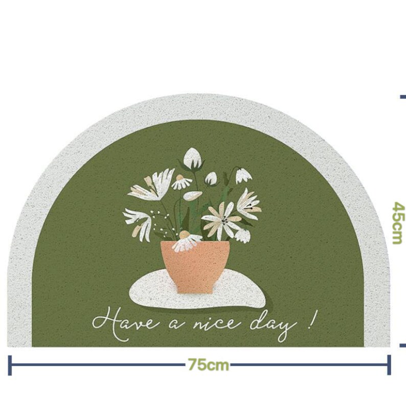 Half Moon Shape Floormat Washable Entryway Doormat Patio Doormat 75x45cm Floral Plants Doormat Rug