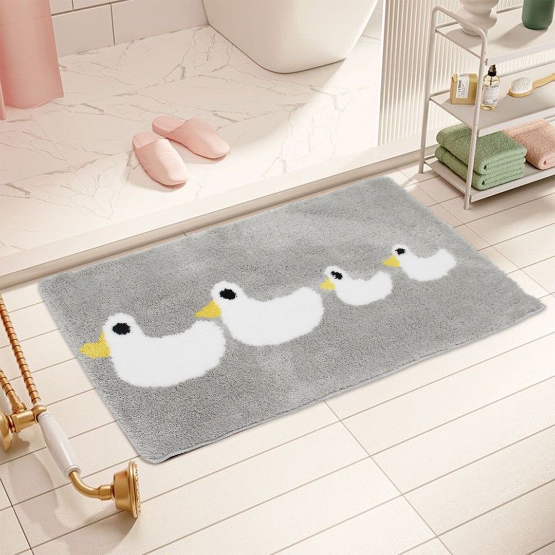 Cute Gray Duck Family Bathmat 50x80cm, Tufted Plush Bath Rugs, Washable ...