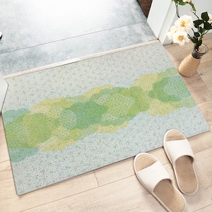 新鮮な緑の風景の波のプリントユーティリティドアマット、汚れを落として洗える玄関用ドアマット、屋内屋外用コイルマット、新築祝いのギフトアイデア
