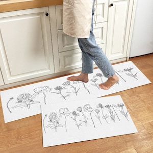 EasyCare Vinyl Küchenmatte, Moderne Blumenstrauß Waschbar AntiFatigue Rutschfeste Küchen Bodenmatte, einfach zu reinigende ölbeständige Küchenbodenmatte