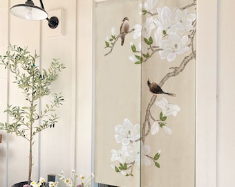 Oriental Traditional Painting Doorway Noren Curtain, Art Wall Tapestry for Home Decor, 33.5x55in/85x140cm or Any size Cotton Linen Curtain